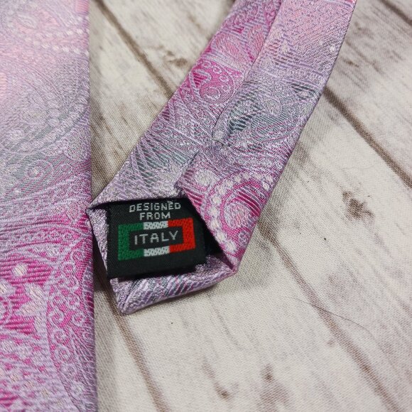 Gianfranco Tie & Pocket Square Set Pink Purple Jacquard Paisley 58x3.25" NEW - Picture 5 of 8